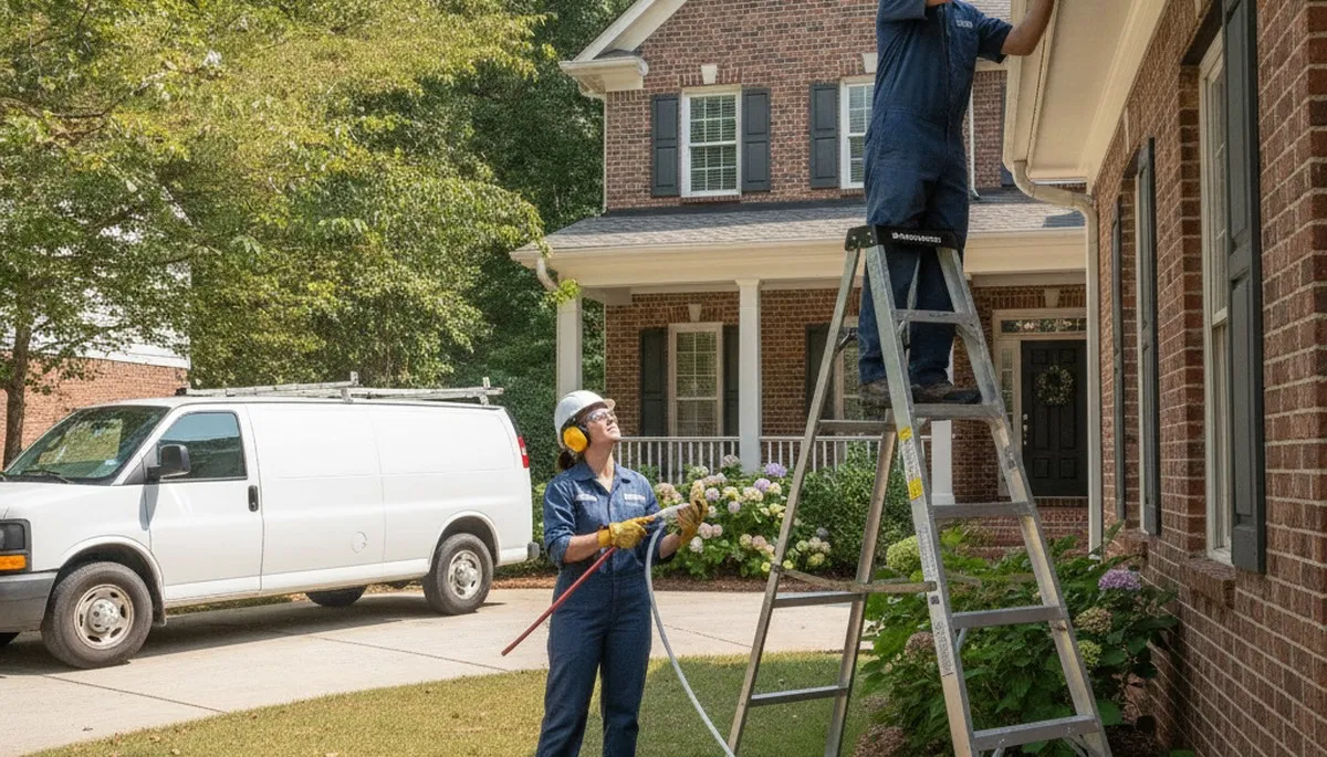 Charlotte, NC plumbing repair technician servicing a residential pipe leak