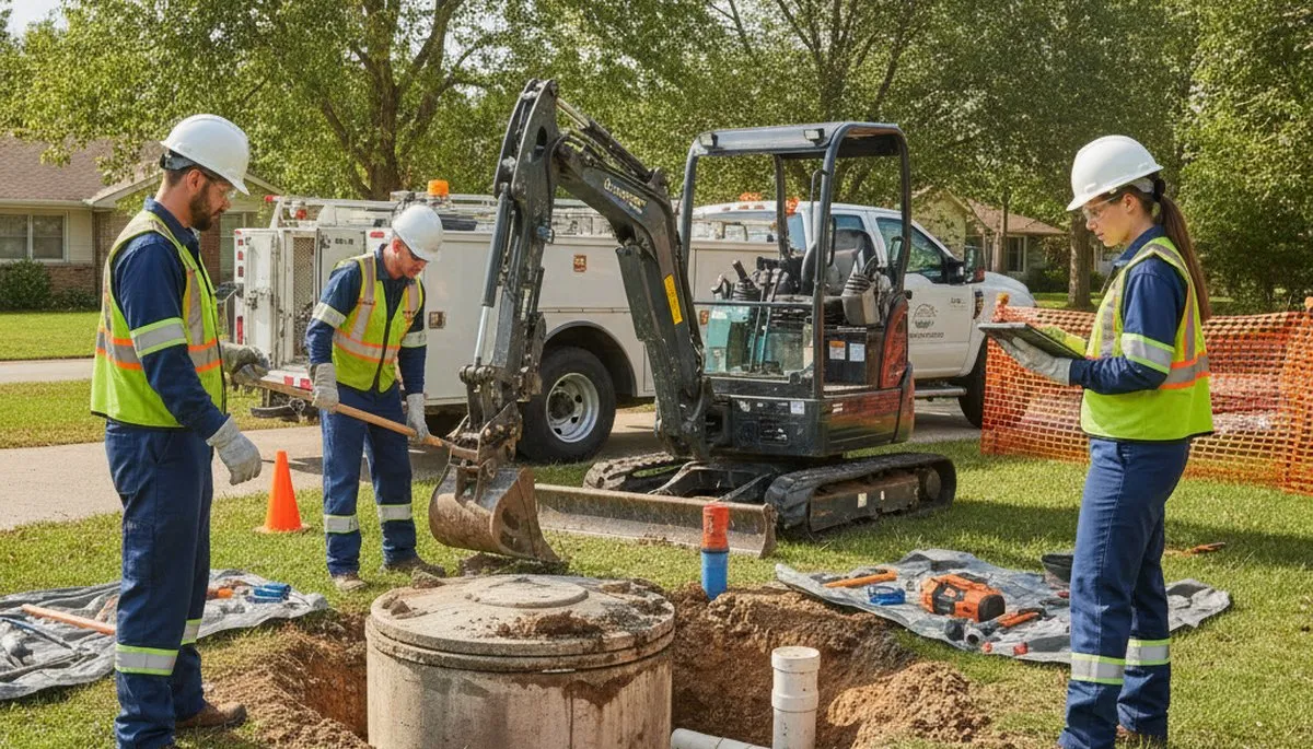 Charlotte, NC plumber inspecting septic repair for a home with drainage issues